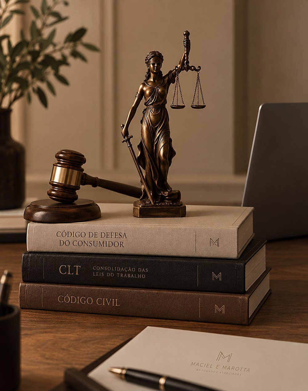 Código de Defesa do Consumidor, CLT e Código Civil sobre a mesa da banca